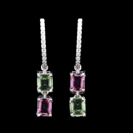 Green and Pink Sapphire Earrings