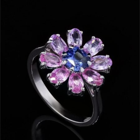Cocktail Ring Studded with Blue and Pink Sapphire Cushions