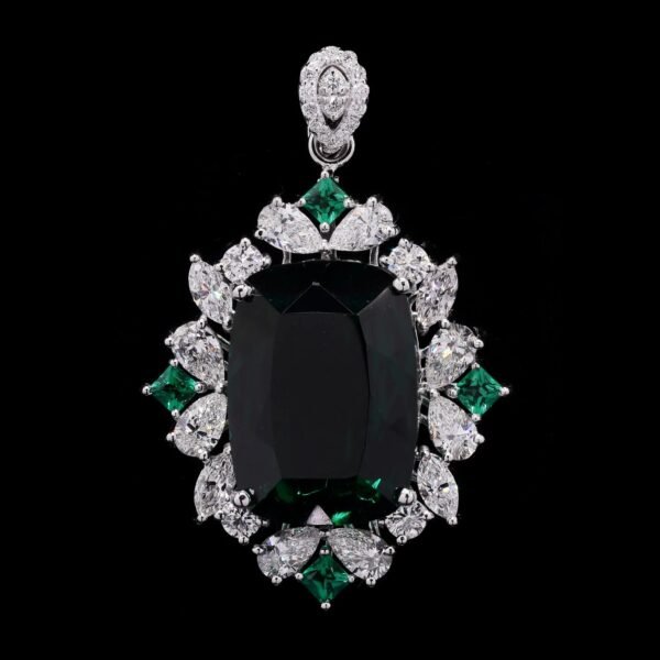 Emerald Pendant Studded with Fancy Shape Diamonds