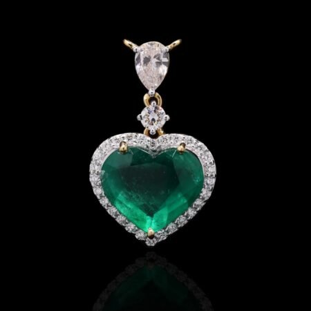 Heart-Shaped Emerald Pendant Studded with Pear and Round Diamonds