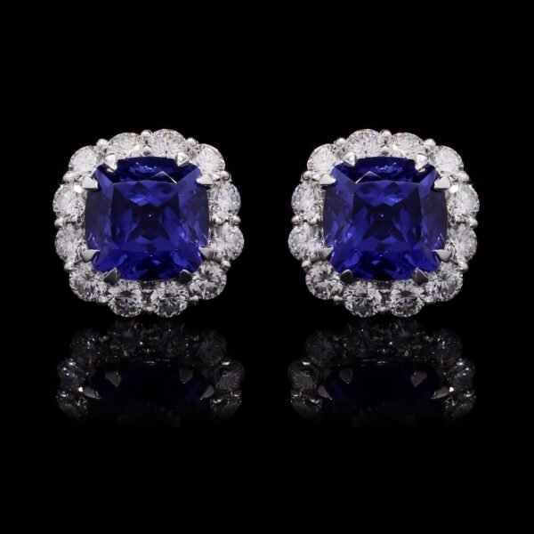 Blue Sapphire Earrings Studded with Diamonds
