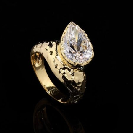 NewGen Pear Solitare ring in light yellow gold